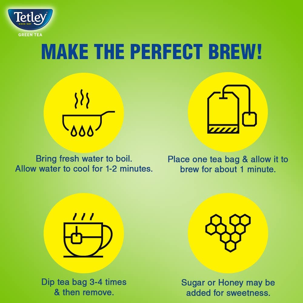 Tetley Green Tea Immune, With Added Vitamin C, Naturally Mango Flavour, 25 Tea Bags, 1.3gx25, 32 Grams