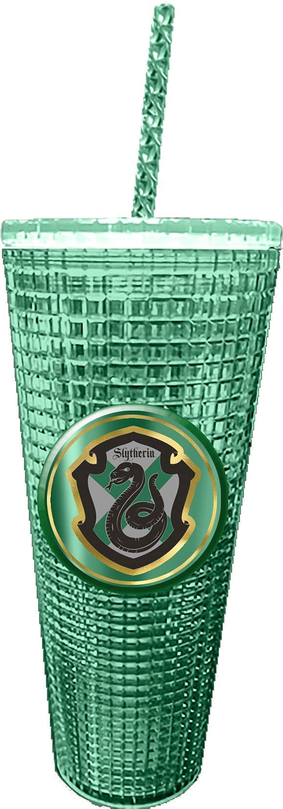 Spoontiques - Harry Potter Diamond Tumbler - Textured Cup with Straw - Double Wall Insulated and BPA Free - 20 oz - Slytherin Diamond Cup