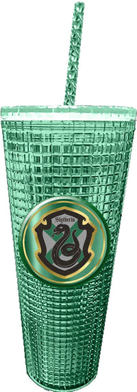 Spoontiques - Harry Potter Diamond Tumbler - Textured Cup with Straw - Double Wall Insulated and BPA Free - 20 oz - Slytherin Diamond Cup