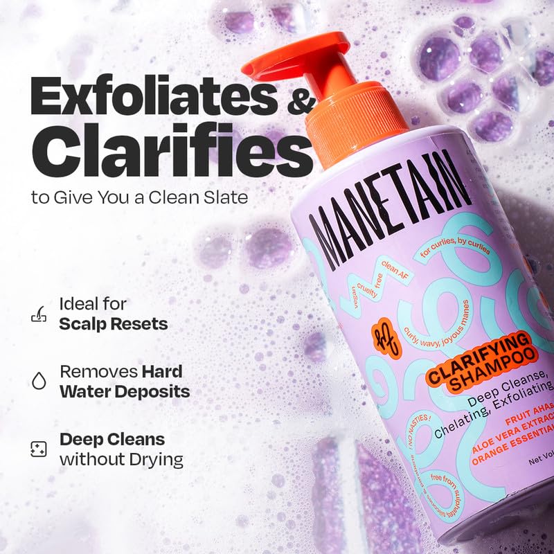 Manetain Clarifying Shampoo for All Hair Types 236ml Sulphate Paraben and Toxin Free Mild Vegan Shampoo for Women, Men with Wavy, Dry, Curly and Frizzy Hair