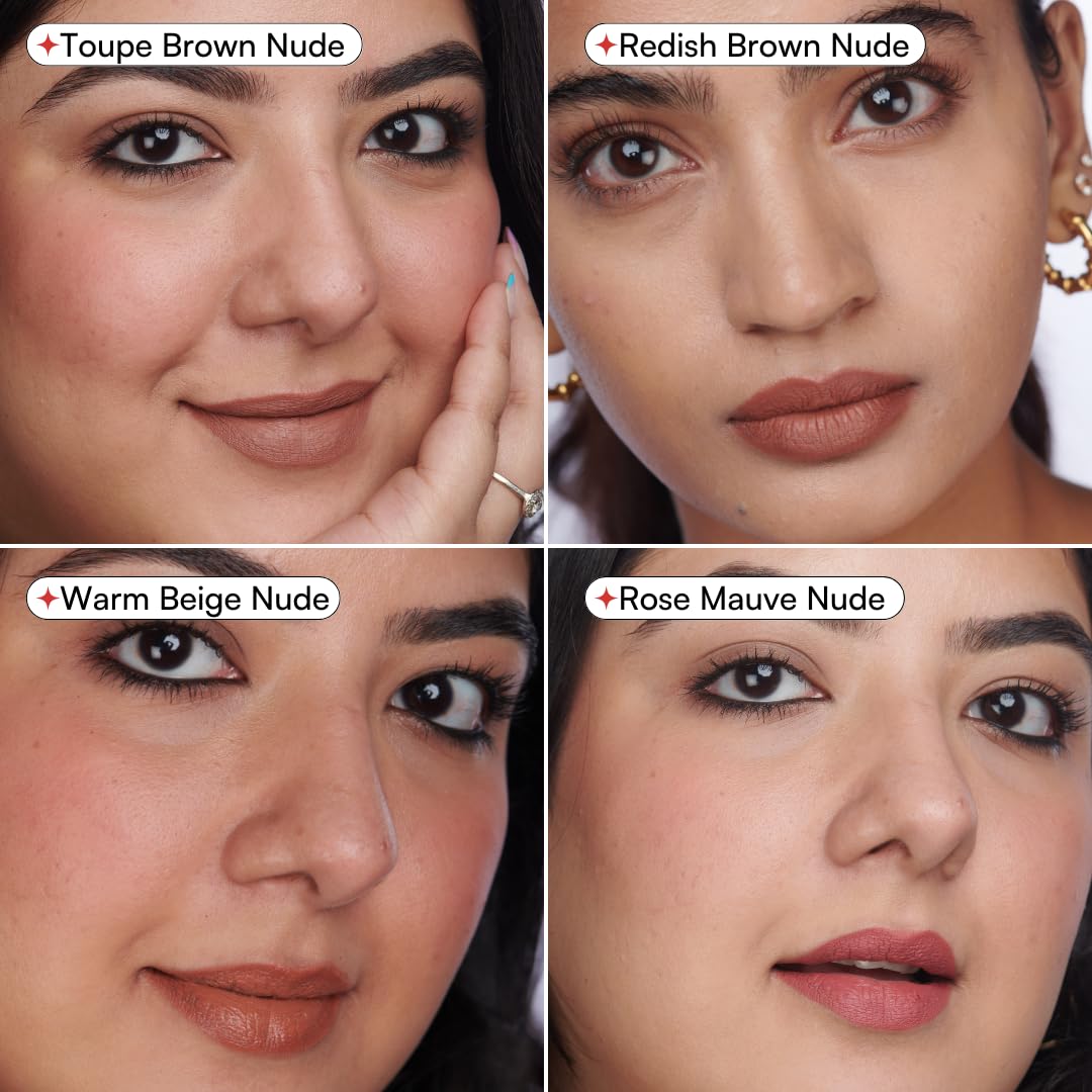 Gush 4 In 1 Matte Liquid Lipstick |Waterproof And Smudge Proof|Non Sticky & Non Drying |Long Lasting Hydrating Formula|Infused With Shea Butter And Jojoba Oil To Prevent Dryness (8.4 Ml) (Light Nudes)