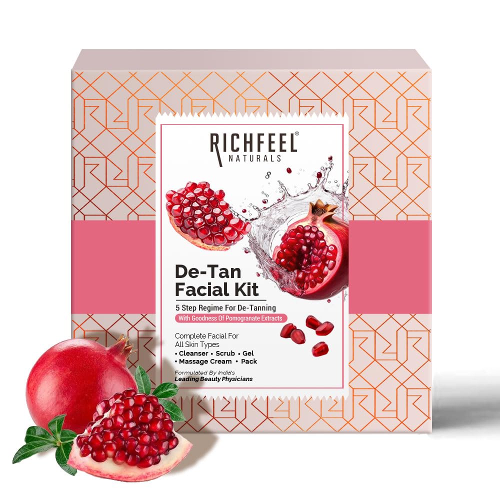Richfeel Detan Facial Kit | Pomegranate Infused De-tanning Skincare for Brighter Complexion and Reduced Pigmentation | 30 g