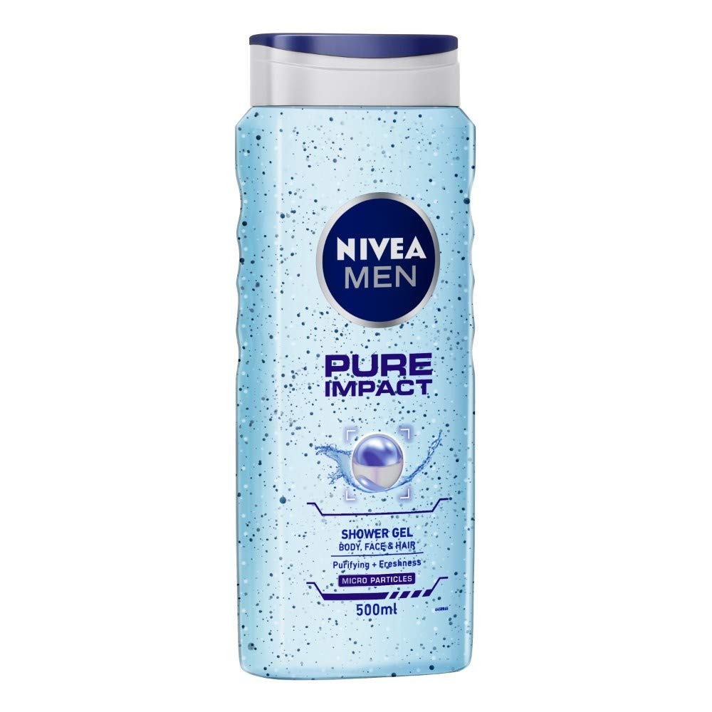NIVEA Men Pure Impact Shower Gel, 500ml, Hair, Face & Body Wash And NIVEA Men Face Wash, Oil Control, 10x Vitamin C, 100g