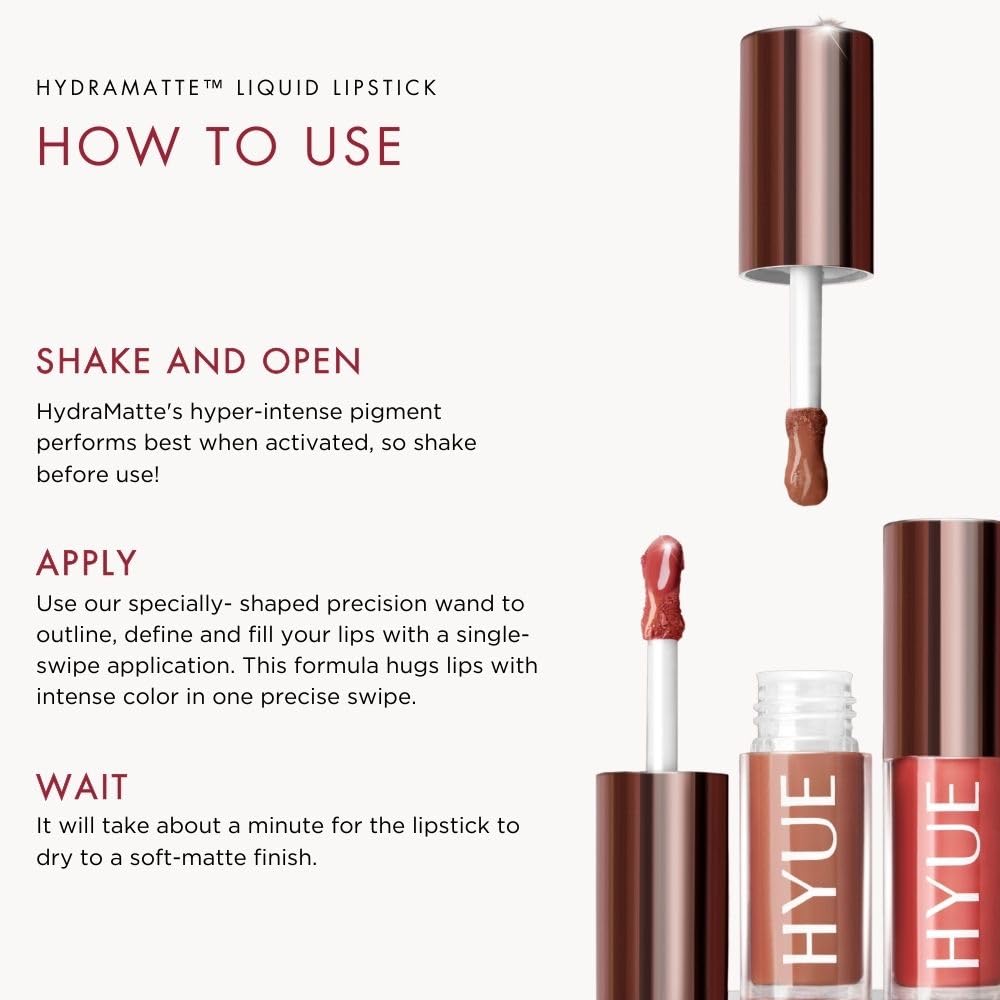 HYUE HydraMatte™ Liquid Lipstick | 2.2ml | Just Peach Soft-Matte Long-Wear | Intense Color | With Jojoba, Almond & Gooseberry Extracts | Travel-Friendly | Precision Tip | 12 Bold Shades