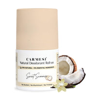 Carmesi Natural Underarm Roll On Deodorant for Women | 95% Natural + 5% Essential Ingredients | For Fresh Underarms All Day | No Alcohol & Aluminium | Sweet Summer | 50 ml