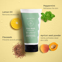 Arata Refreshing & Hydrating Face Wash 150ml | With Peppermint, Lemon Oil & Flax Seed Extracts | For Dry, Oily, Sensitive Skin | Detoxifies, Gently Exfoliates, Controls Oil and Dirt | For Women & Men
