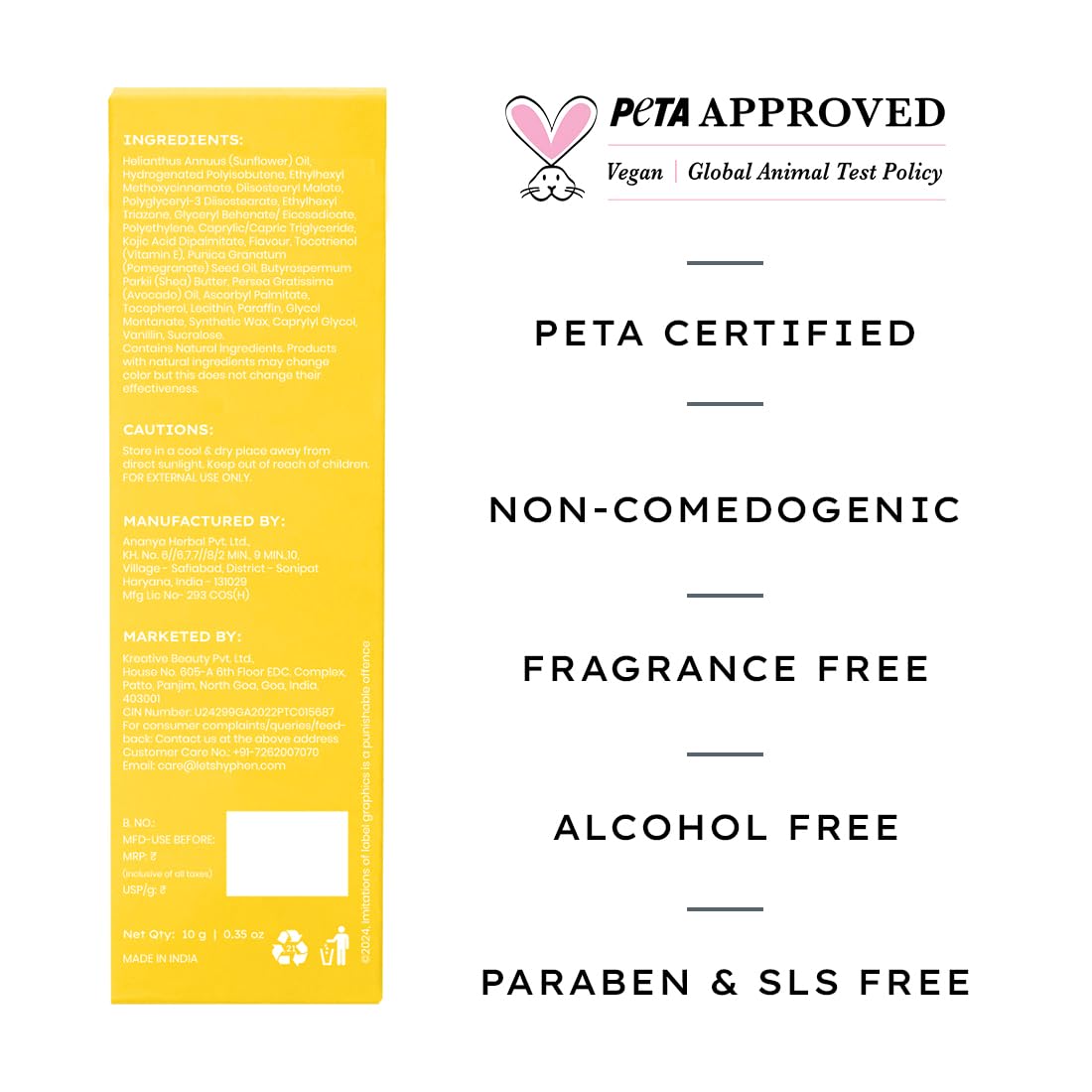 Hyphen Mango Lip Balm SPF 50 PA++++ | 2% Kojic Acid Brightening LipBalm for Dark & Pigmented Lips | 1% Vitamin E & Vitamin C | Moisturizing SPF LipBalm for Dry Lips - 10 g