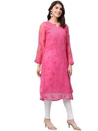 Ada Lucknowi Hand Embroidered Chikankari Women's  Georgette Kurta Kurti with Slip
