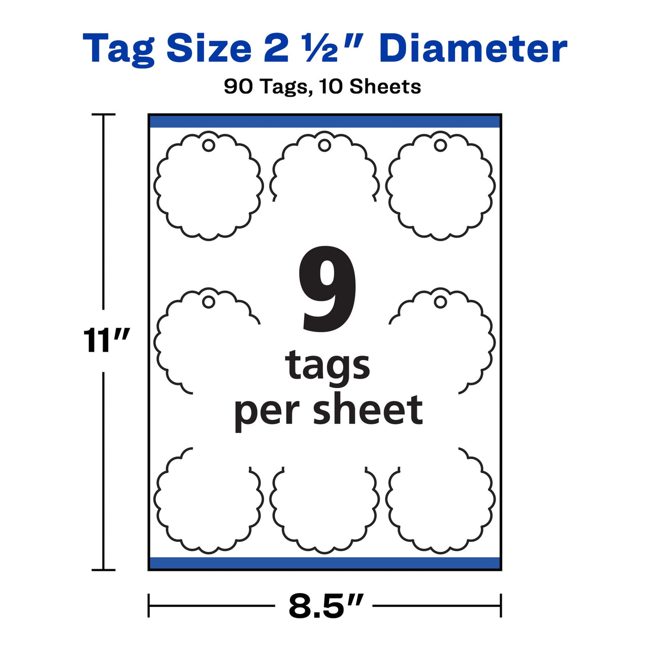 Avery Printable Blank Scallop Round Gift Tags with Sure Feed, 2.5" Diameter, Textured White, 90 Customizable Tags (80511)