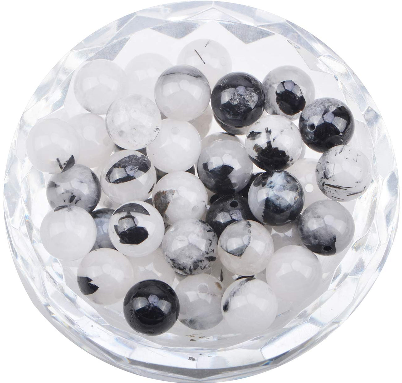 80Pcs Natural Crystal Beads Stone Gemstone Round Loose Energy Healing Beads with Free Crystal Stretch Cord for Jewelry Making (Tourmaline Quartz, 10mm) Tourmaline Quartz