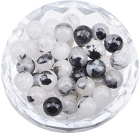 80Pcs Natural Crystal Beads Stone Gemstone Round Loose Energy Healing Beads with Free Crystal Stretch Cord for Jewelry Making (Tourmaline Quartz, 10mm) Tourmaline Quartz