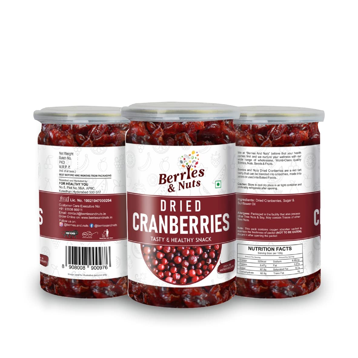 Berries And Nuts Dried Cranberry, Blueberry & Gojiberry Combo | Cranberries 200 Grams, Blueberry 200 Grams & Gojiberry 160 Grams