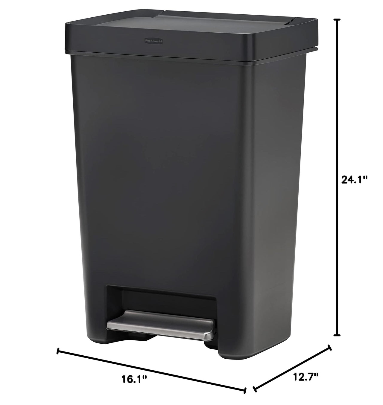 Rubbermaid Premier Series II Step-on Trash Can for Home and Kitchen, with Lid Lock and Slow Close, 13 Gallon, Charcoal, for Home/Kitchen/Hotel/Lobby/Office 13G - Classic Plastic