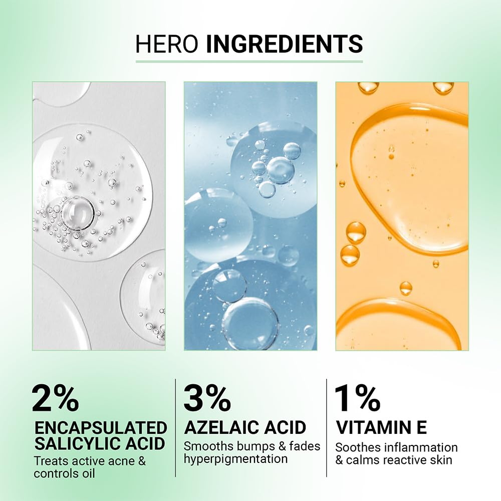 Sereko Clear Corrective Serum with 2% Encapsulated Salicylic Acid BHA & 3% Azelaic Acid | Active Acne | Reducing Sebum Production | Pigmentation & Dark Spots for Oily | Acne-Prone Skin 30ml - Pack 1