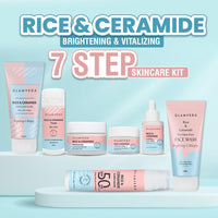 Glamveda Korean Rice & Ceramide 7 Step Weekly Skincare Routine For Women with Gift Box | Face wash, Peel Off Mask, Toner, Serum, Under eye cream, Moisturizer & Sunscreen