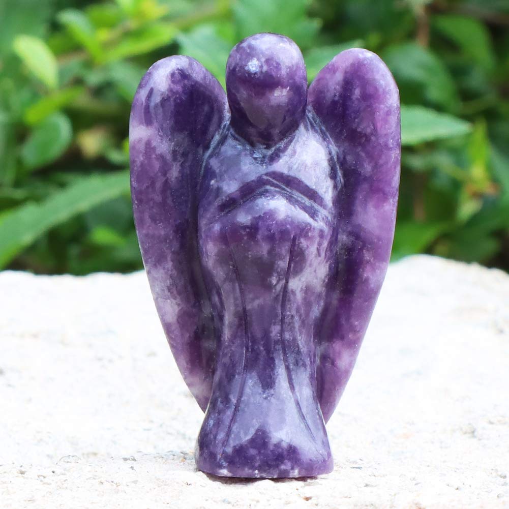 Artistone 2.0" Guardian Angel Statue Crystal Figurines,Hand Carved Pocket Purple Lepidolite Protective Peace Reiki Healing Angel Stone for Home Christmas Decoration(Gift Box)