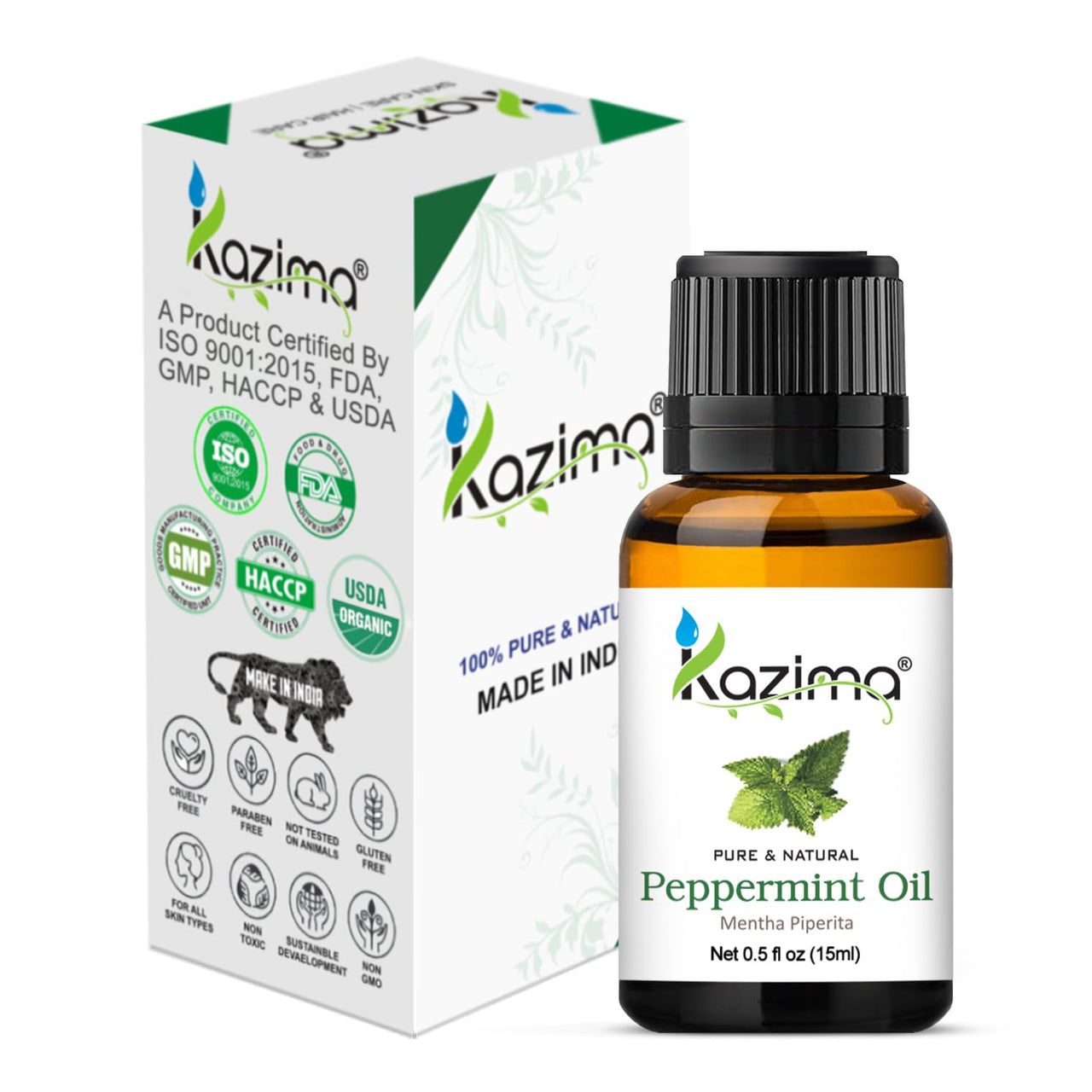 KAZIMA Combo of Rosemary Oil and Peppermint Oil - 100% Pure Essential Oil for Hair Growth, Skin Care, Aromatherapy, Muscles & Joints Pain, 15 ml each