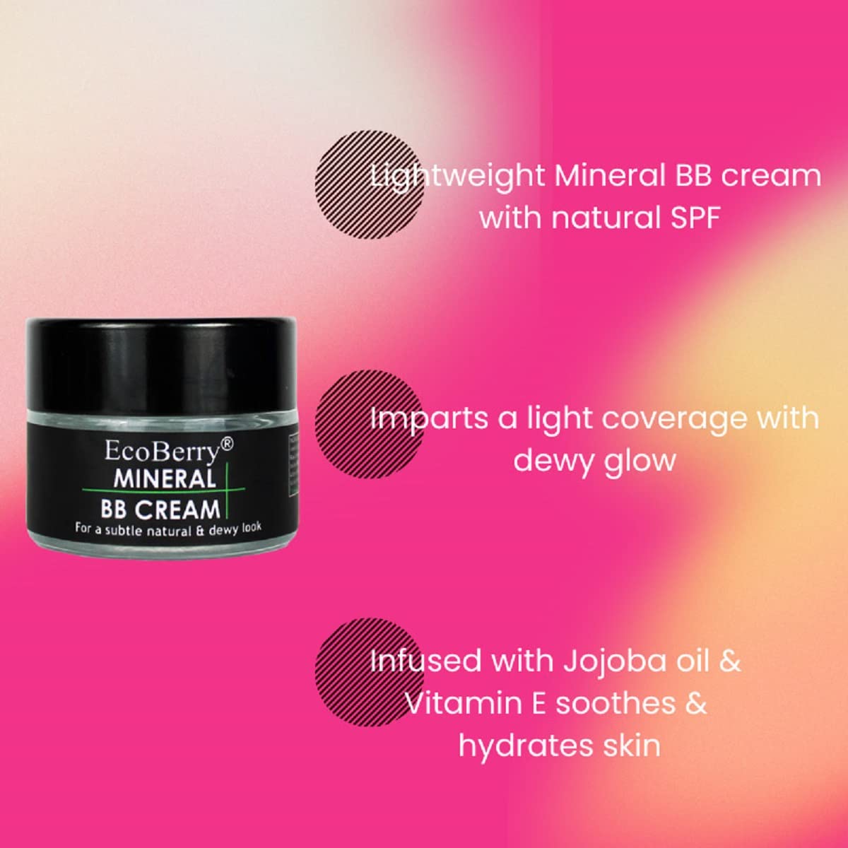 EcoBerry Mineral BB Cream For All Skin Tones, Acne Prone Skin, Subtle Natural Look, Light Weight, Non-Greasy, Organic, Natural, Alcohol Free, Sulphate Free, 15g