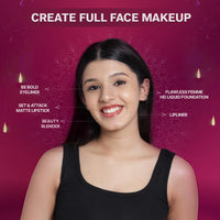 FLiCKA Wedding & Anniversary Gift Makeup Box Combo Pack | Flawless Foundation, Beauty Blender, Set & Attack Lipsticks, Be Bold Eyeliner, Lipliner, Vanity Box | Best Gift hamper for Sister, Girlfriend, Wife, Mother