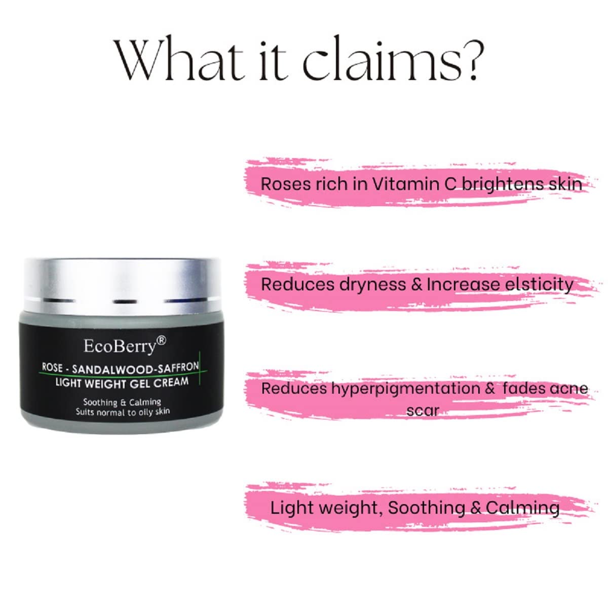 EcoBerry Rose Sandalwood Saffron Light Weight Gel Cream | Calming & Soothing Skin, Provides Hydration, Organic, Natural, Non Comedogenic, Paraben Free, Chemical Free, Cruelty Free, Mineral Oil Free, Preservative Free, Vegan