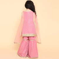 AJ DEZINES Kids Foil Print Sleeveless Kurta and Sharara Set For Girls 6 Years-7 Years