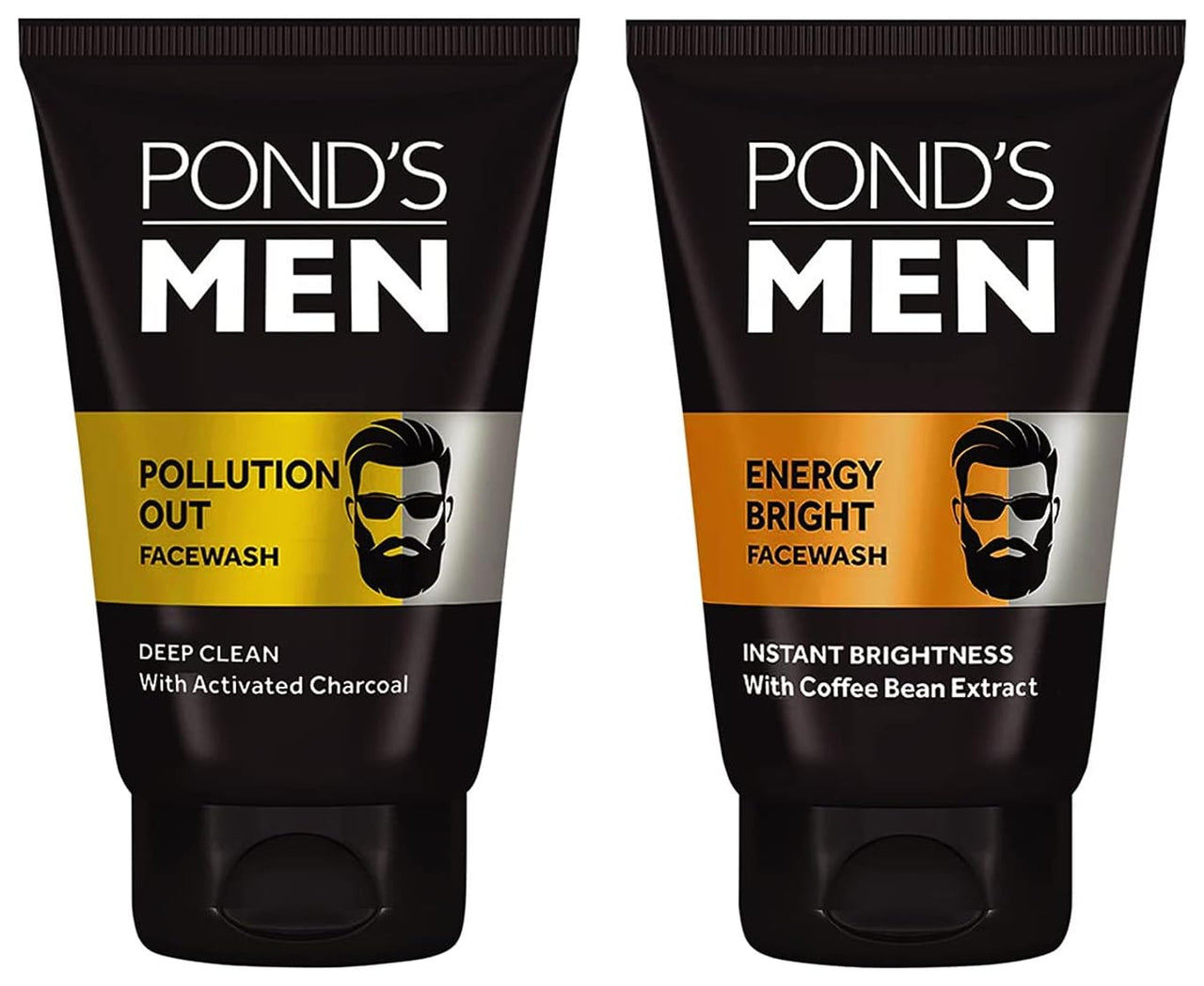Pond's  Men Pollution Out Activated Charcoal Deep Clean Facewash, 100g & Men's  Energy Bright Face Wash Coffee Beans Bright Skin, 100g