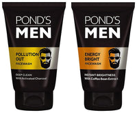 Pond's  Men Pollution Out Activated Charcoal Deep Clean Facewash, 100g & Men's  Energy Bright Face Wash Coffee Beans Bright Skin, 100g