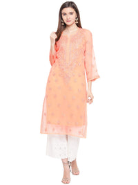 Ada Lucknowi Hand Embroidered Chikankari Women's  Georgette Kurta Kurti with Slip