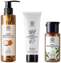 Brillare Professional Heavy Moisturising Hair Mask & Brillare Real Mahabhringraj Oil with 14 Traditional Herbs & Brillare Pure Coconut Oil