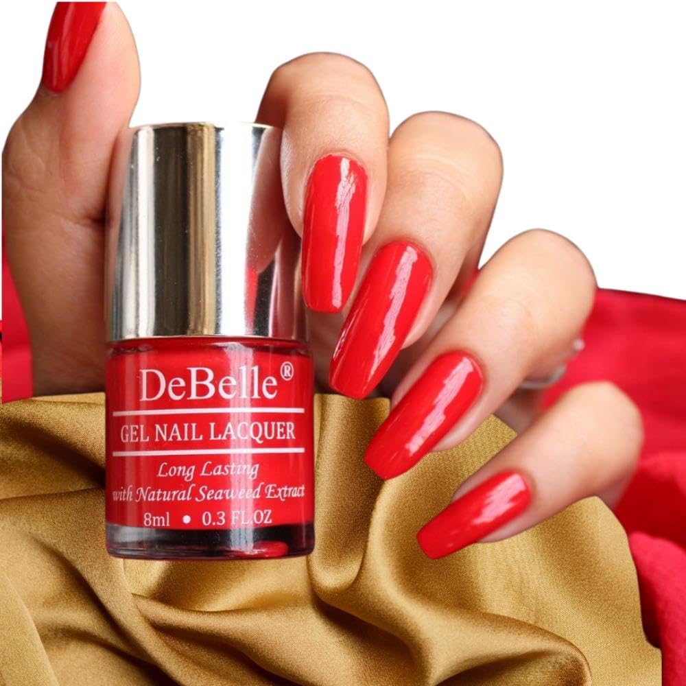 DeBelle Gel Glossy Finish Nail Polish French Affair (Scarlet Red), 8 Ml - Enriched With Natural Seaweed Extract, Cruelty Free, Toxic Free