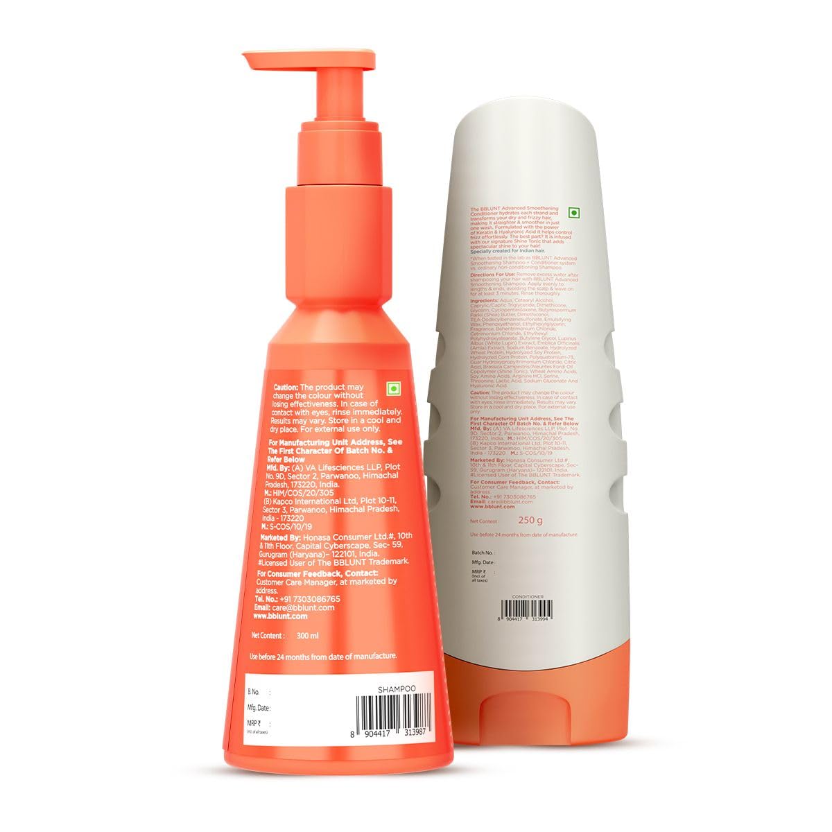 Bblunt Advanced Smoothening Duo | Smoother Hair for Upto 72 Hours* | Gently Cleanses | Makes Hair Frizz-Free & Straighter | Deeply Nourishes | Adds Spectacular Shine | For Men & Women | 300 ml + 250 g