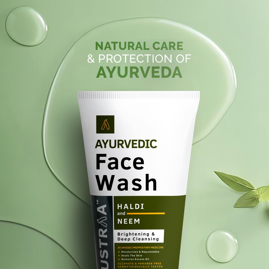 Ustraa Ayurvedic Face Wash - Neem & Haldi - 100g | Helps Heal Skin | Skin Brightening & Deep Cleansing Powers | Removes Excess Oil | No SLS, No Paraben