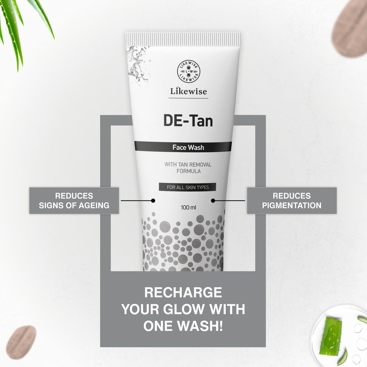 Likewise De Tan Face Wash For Dry Skin | Face Wash For Deep Cleansing & Brightens Skin | Tan Removal Face Wash For Men & Women | 100ml (Pack of 2)