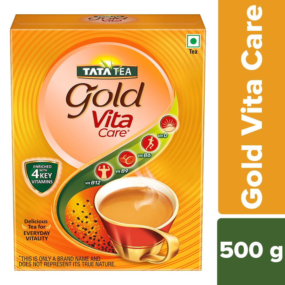 Tata Tea Gold Vitacare | Tea With Power Of 4 Vitamins | Vitamin D | Vitamin B6 | Vitamin B9 | Vitamin B12 | Loose Leaf Black Tea | 500 Gram