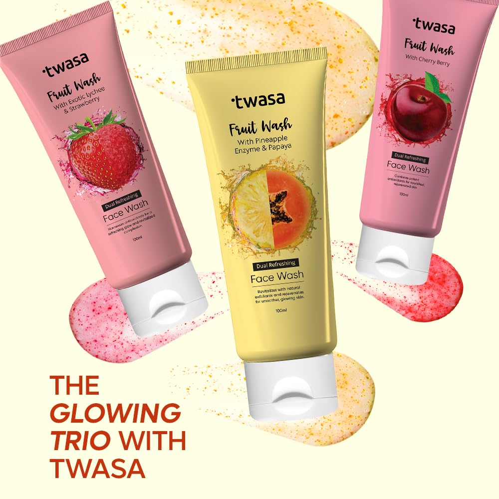 Twasa Pineapple Enzyme & Papaya Fruit Face Wash For Gently Exfoliates, Reduce Dark Spots & Glowing Skin | Cleanser For Brightening & Evens Skin Tone | For Men & Women - 100ml