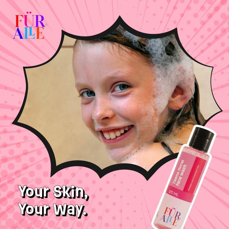 FurAlle Teens Floral Face Wash 120ml | Enriched with Aloe Vera, Purple Orchid, Oats & Avocado | Gentle Daily Cleanser for Boys & Girls | Fresh & Clean Skincare for Boys & Girls
