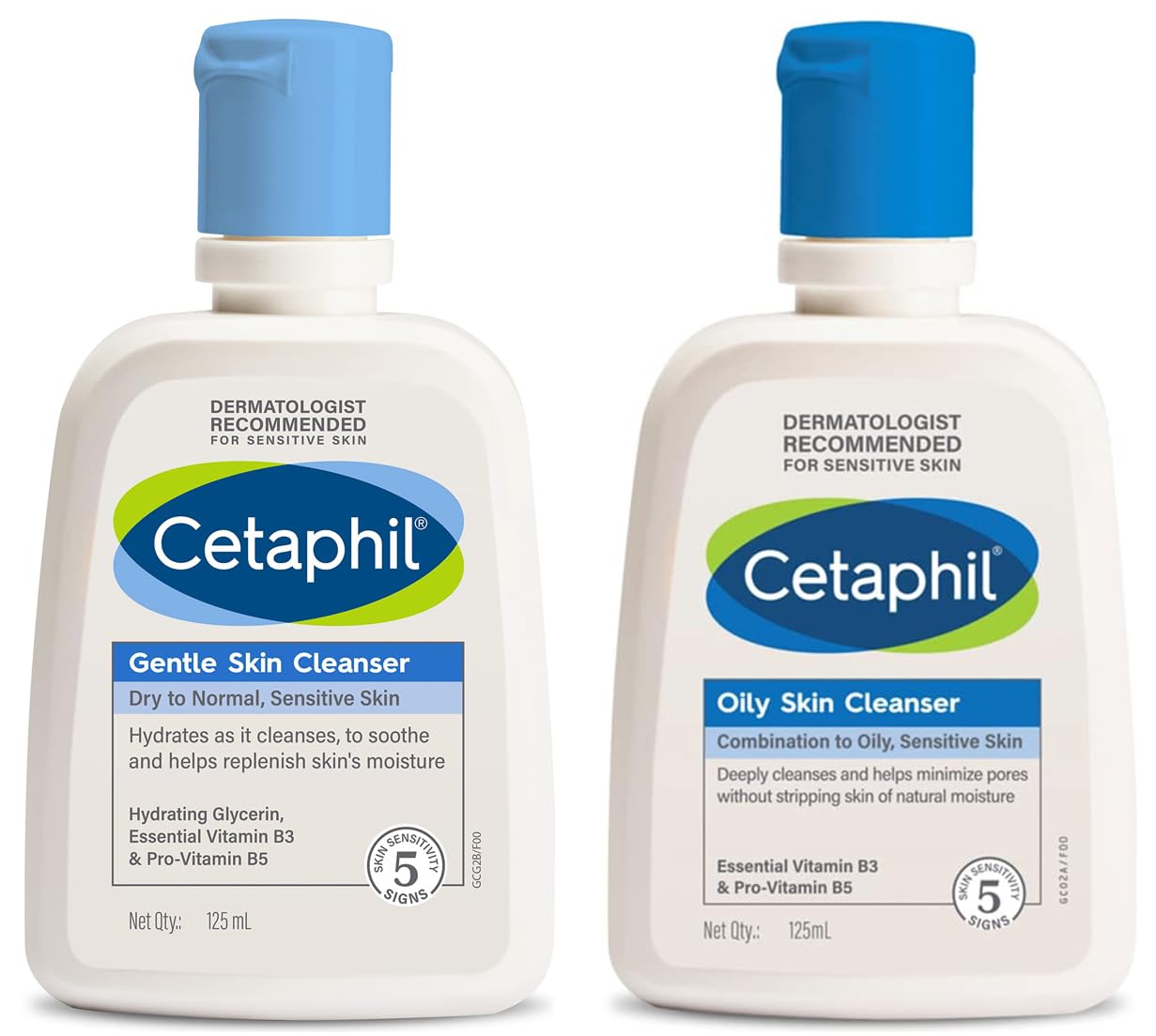 Cetaphil Oily Skin Cleanser, Daily Face Wash for Oily, Acne prone Skin, Gentle Foaming, 125ml & Face Wash by CETAPHIL, Gentle Skin Cleanser for Dry to Normal, Sensitive Skin - 125 ml