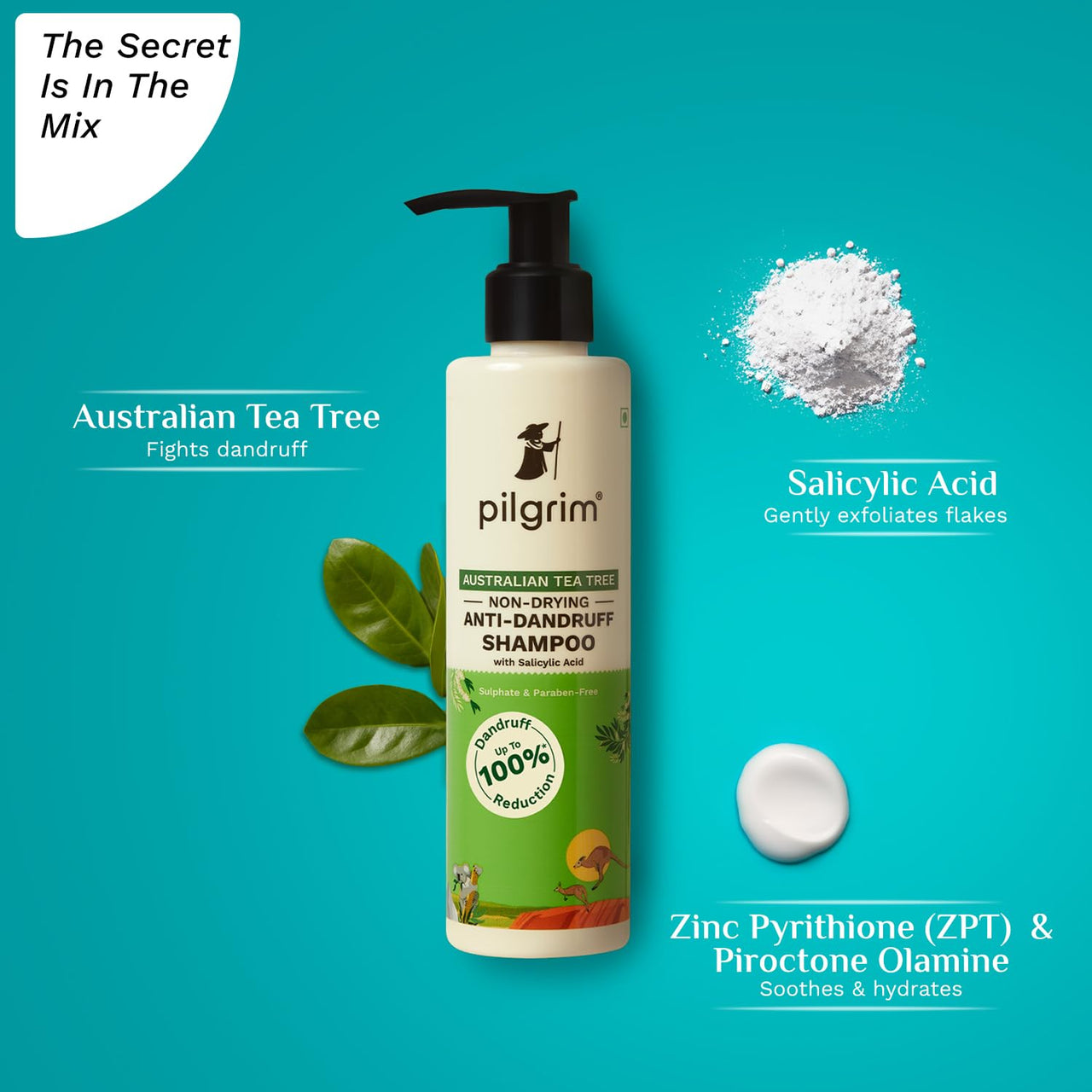 Pilgrim Australian Tea Tree Non-Drying Anti-Dandruff Shampoo 200 ml | Removes Dandruff from Source | Helps with Itching, Irritation | Strong & Smooth Hair | For Men & Women |