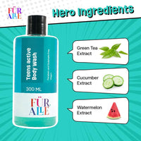 FurAlle Teens Active Body Wash 300ml | Natural Bodywash with Aloe Vera, Watermelon, Cucumber & Green Tea Extracts | Refreshing Bodycare for Teen Boys & Girls | Gentle Daily Shower Gel for Kids