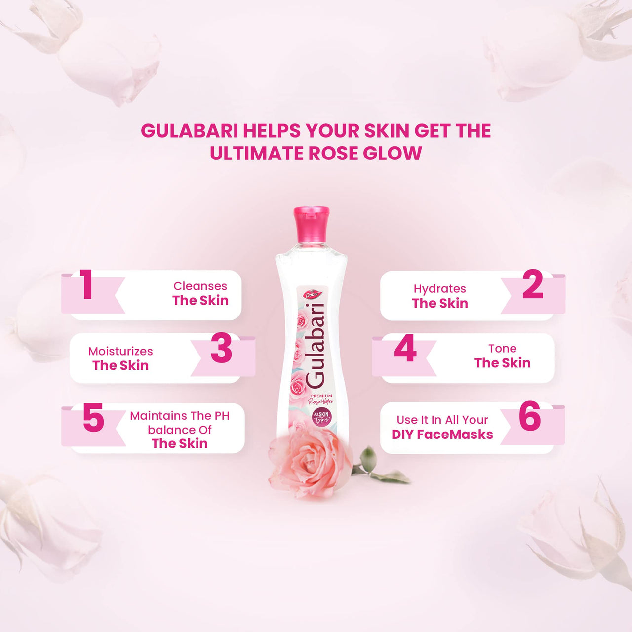 Dabur Gulabari Premium Rose Water – Natural, 400 ml & Dabur Gulabari Rose Glow Face Cleanser, 100 Ml
