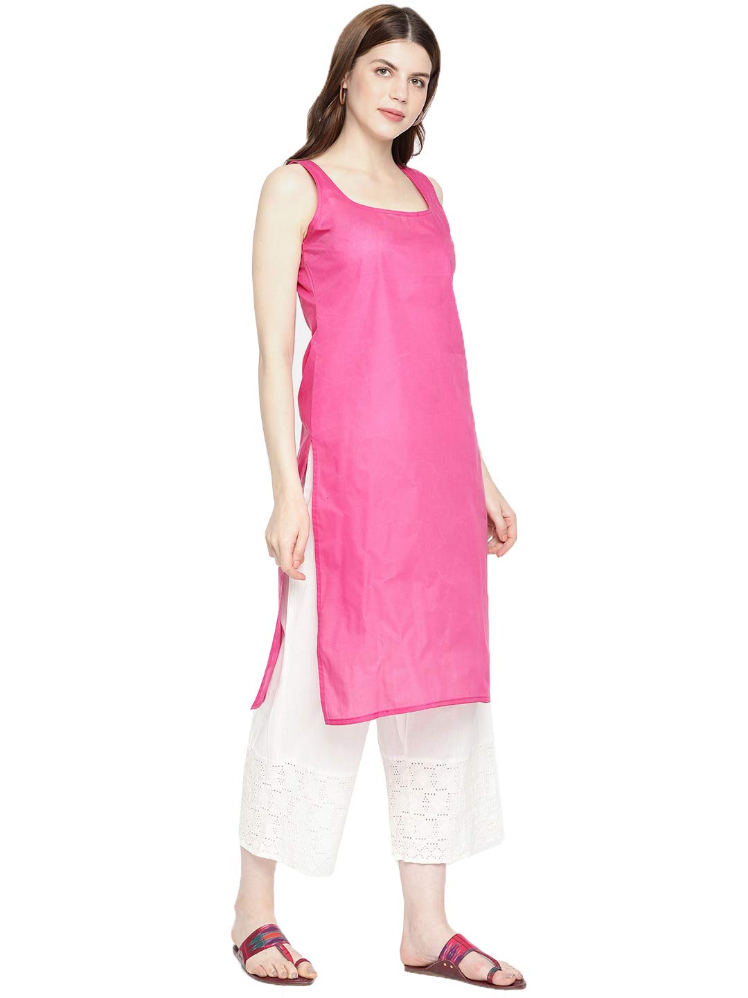 Ada Women's  Hand Embroidered Faux Georgette Lucknowi Chikankari Kurti with Slip