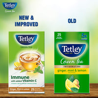 Tetley Green Tea Immune, With Added Vitamin C, Ginger, Mint & Lemon, 25 Tea Bags, 1.4gx25
