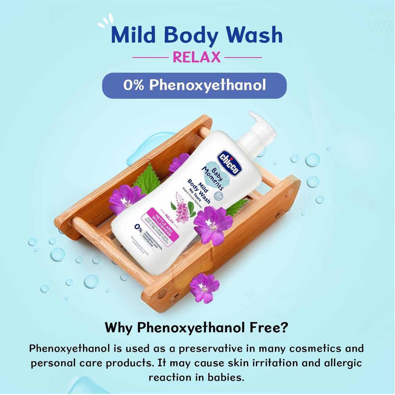 Chicco Baby Moments Mild Gel Body Wash - Relax, 200Ml | With Nettle & Willowherb | No Tears Formula With Natural Ingredients For Moisturized Skin|Phenoxyethanol, Parabens & Lauryl Sulphates Free