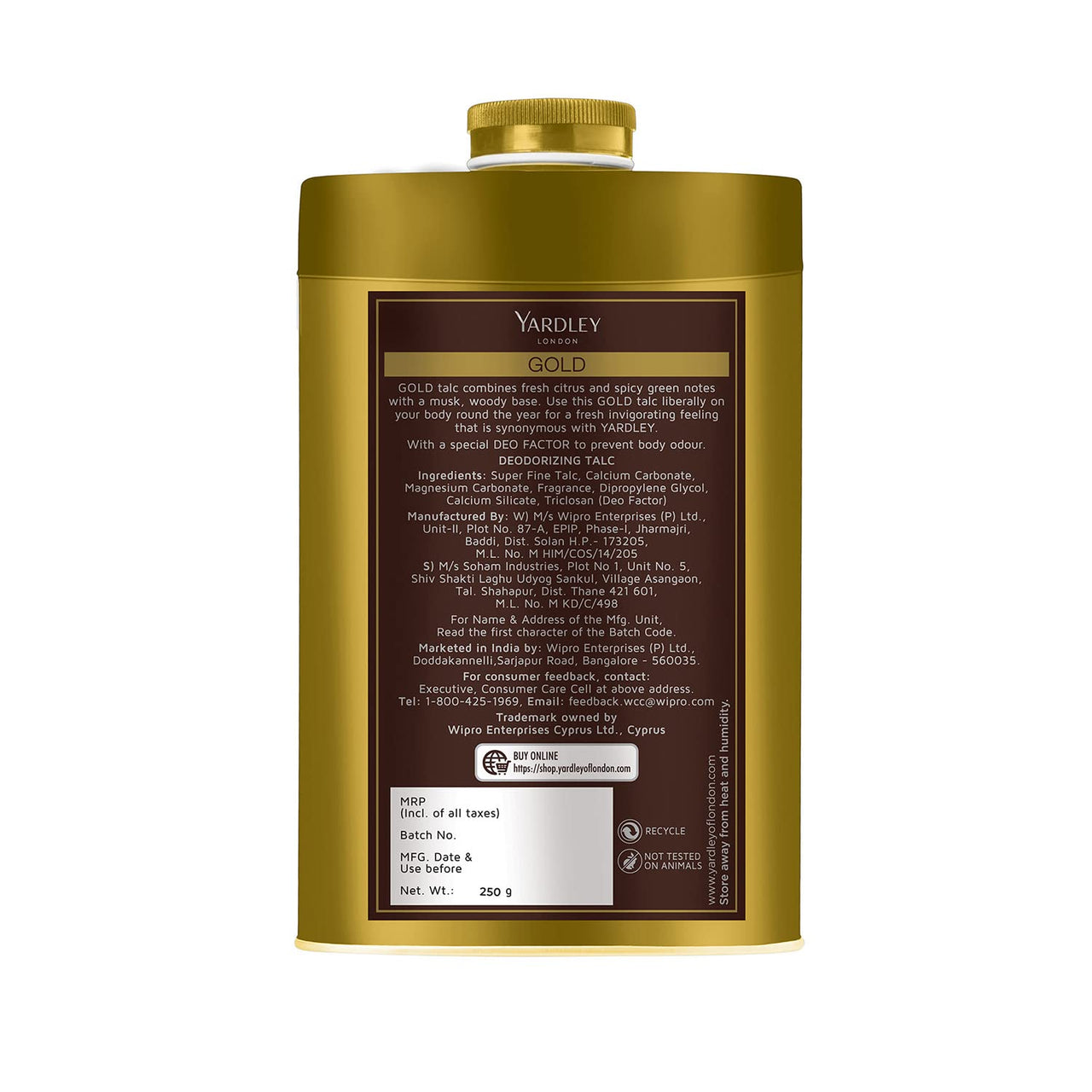 Yardley London Gold Deodorizing Talc| Fresh Woody Scent| Masculine Fragrance| Body Talc for Men| 250g