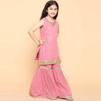 AJ DEZINES Kids Foil Print Sleeveless Kurta and Sharara Set For Girls 6 Years-7 Years