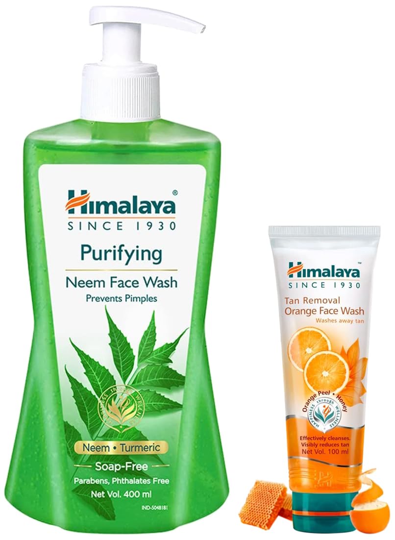 Himalaya Purifying Neem Face Wash, 400 ml And Himalaya Tan Removal Orange Face Wash, 100ml