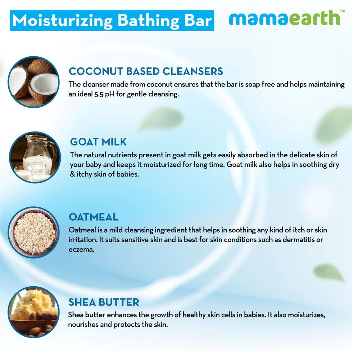 Mamaearth Moisturizing Baby Bathing Soap Bar, pH 5.5, with Goat Milk & Oatmeal. Pack of 2, 75gms each
