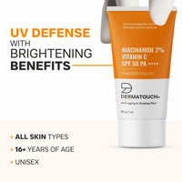 DERMATOUCH Niacinamide 2% Vitamin C Sunscreen for glowing skin | SPF 50+ PA ++++ | Quick Absorbing | Zero White Cast | 30g
