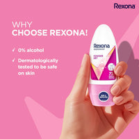 Rexona Powder Dry Underarm Roll On Deodorant For Women, Antiperspirant, Removes Odour, Keeps Skin Fresh & Clean, Alcohol Free, Skin Friendly, 50 ml