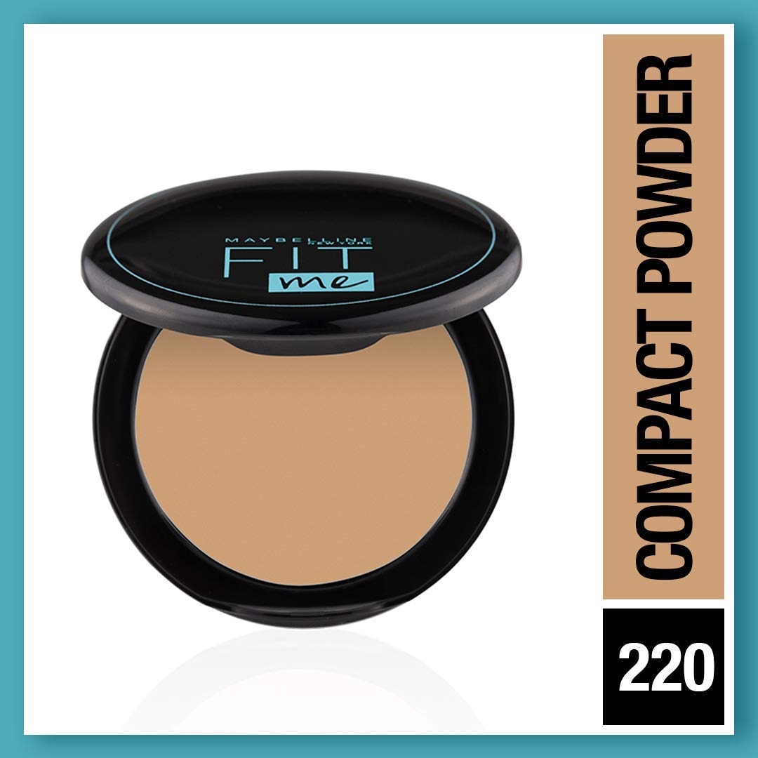 Maybelline New York Liquid Full Coverage Foundation Natural Beige & Compact Powder 220 Natural Beige Matte Finish For All Skin Type, 8Gm, Pack Of 1